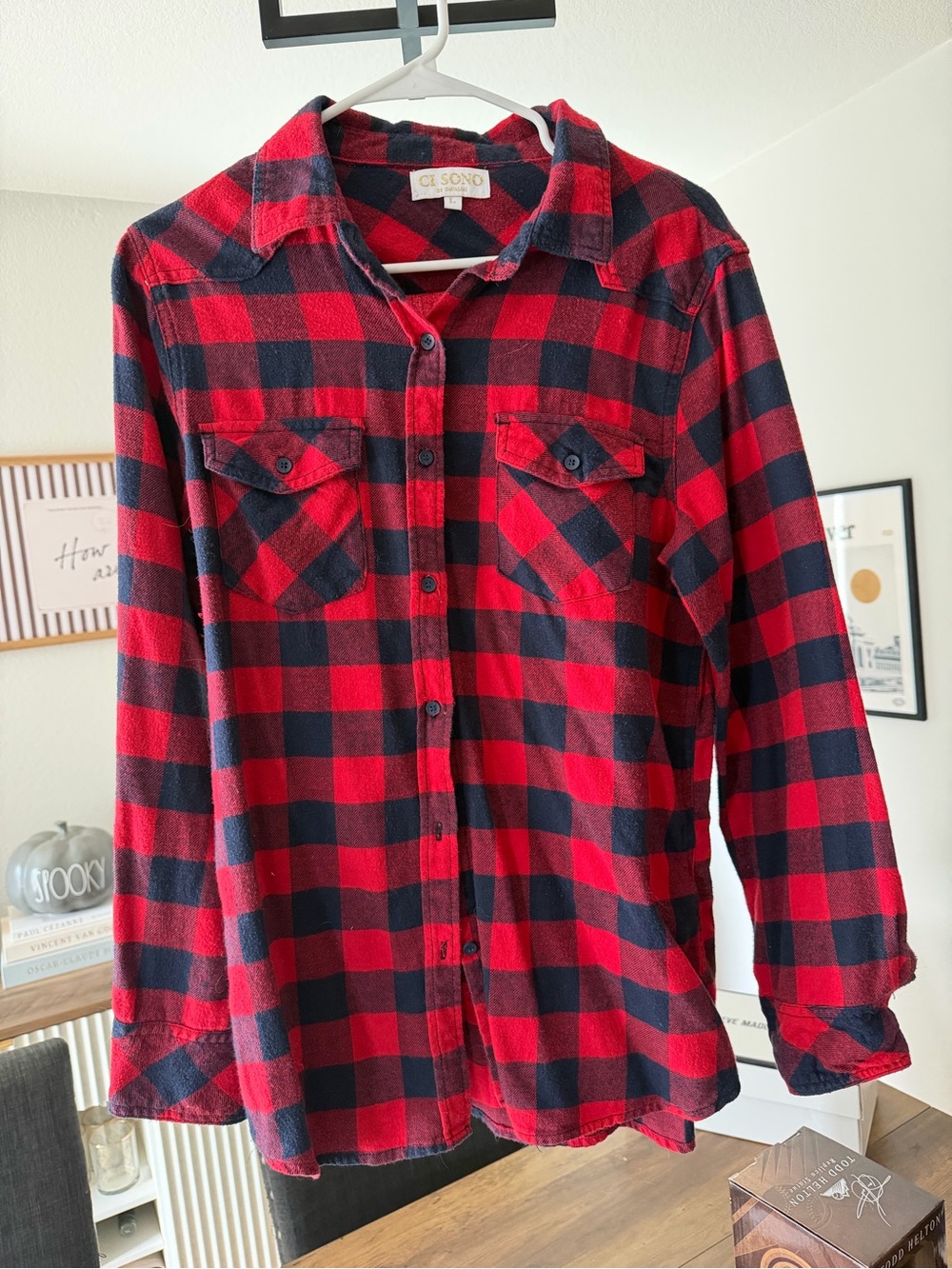 Ci Sono Red and Blue Buffalo Plaid Button-Down Flannel Large Shirt